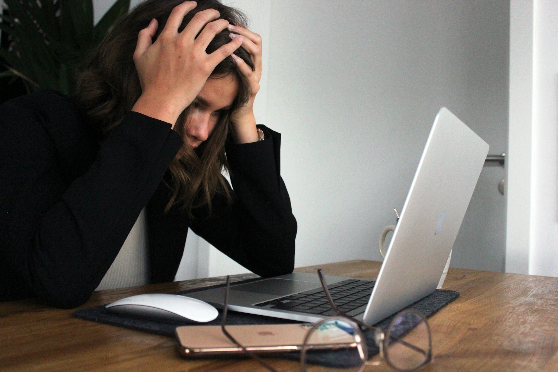 stressed woman at computer